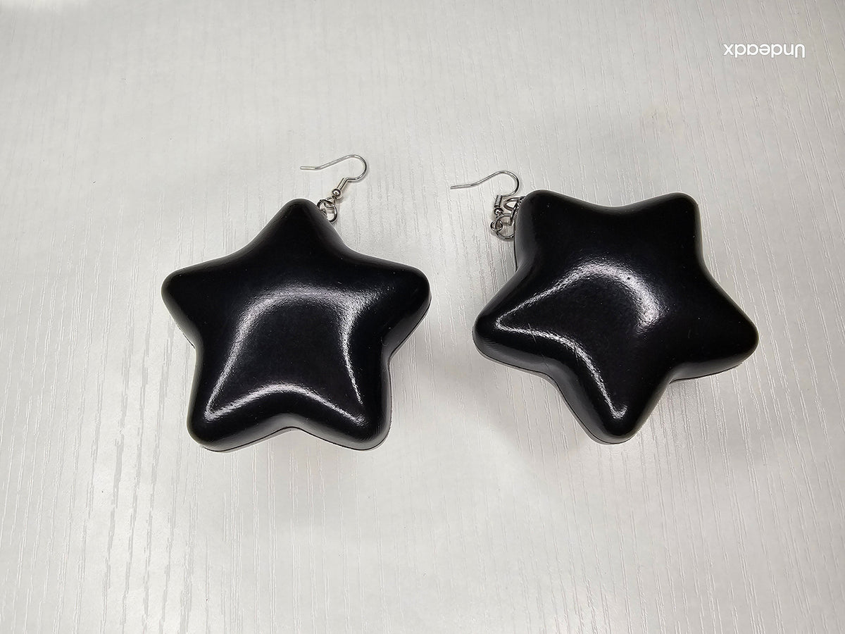 Black puffy star earrings (ballpit ball) (made to order)
