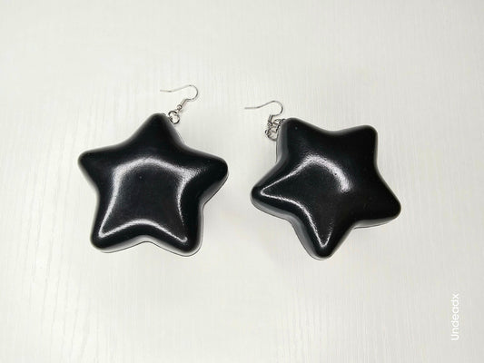 Black puffy star earrings (ballpit ball) (made to order)