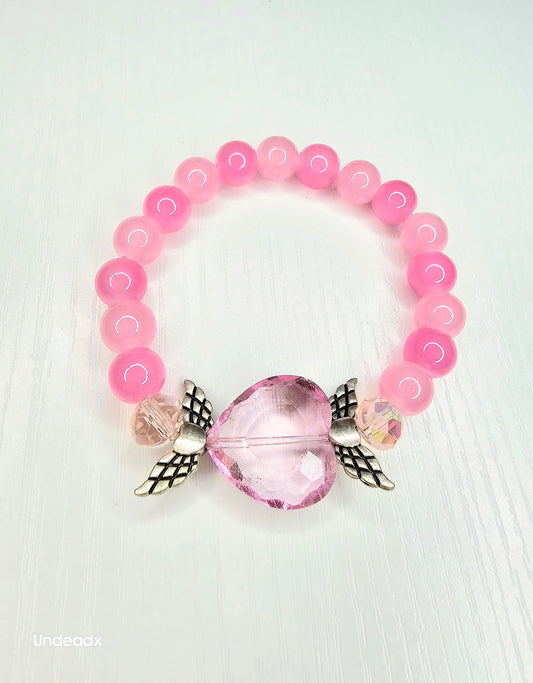 Heart Wing bracelet With Pink Glass beads Kawaii Accessories, Alt accessories MADE TO ODER high quality