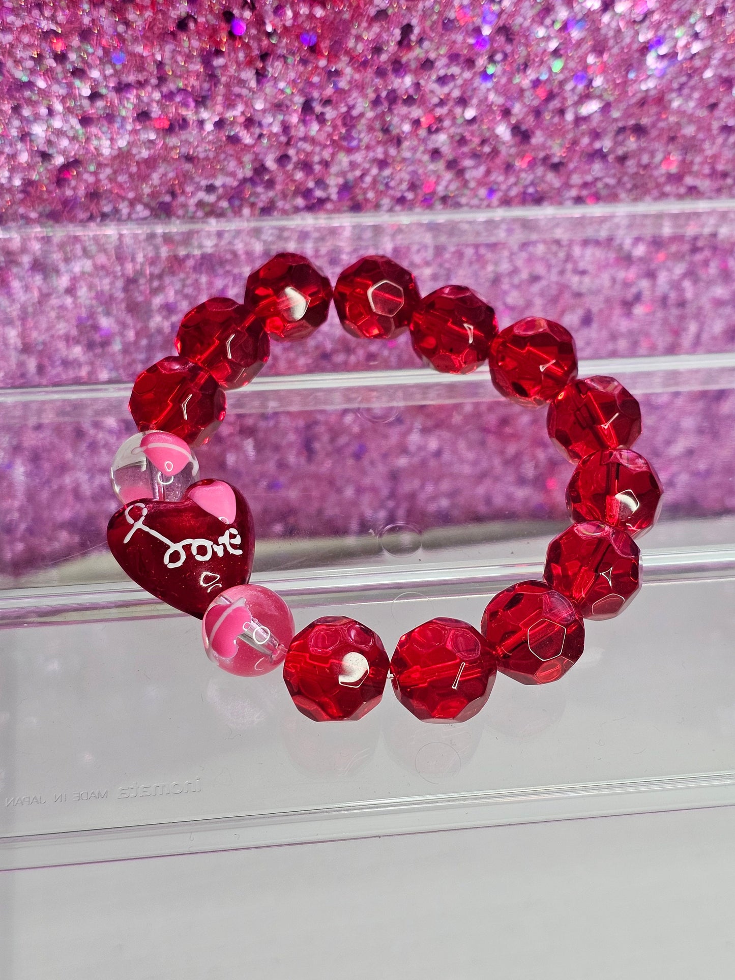 Valentine's day kawaii heart bracelet set Hight quality glass beads 2 PC or 1 PC, 925 Stirling silver heart charm