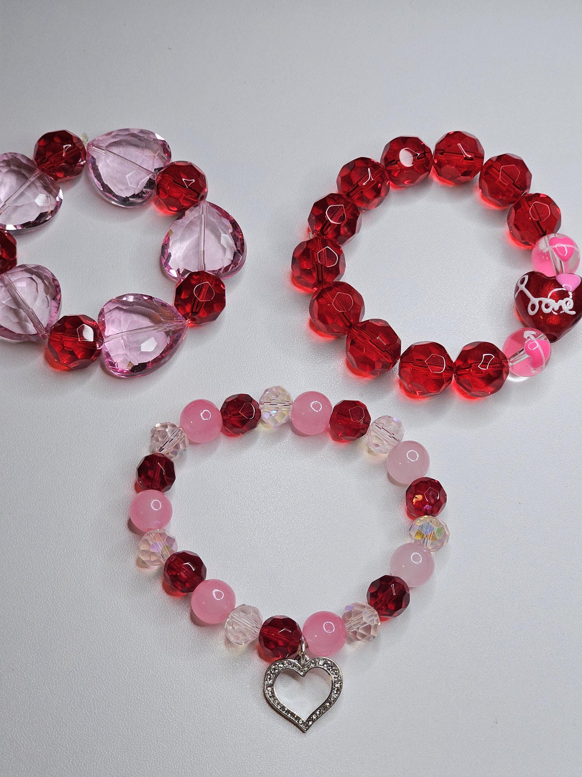 Valentine's day kawaii heart bracelet set Hight quality glass beads 2 PC or 1 PC, 925 Stirling silver heart charm