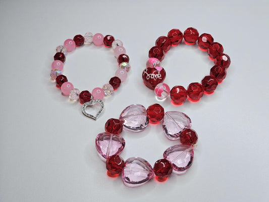 Valentine's day kawaii heart bracelet set Hight quality glass beads 2 PC or 1 PC, 925 Stirling silver heart charm