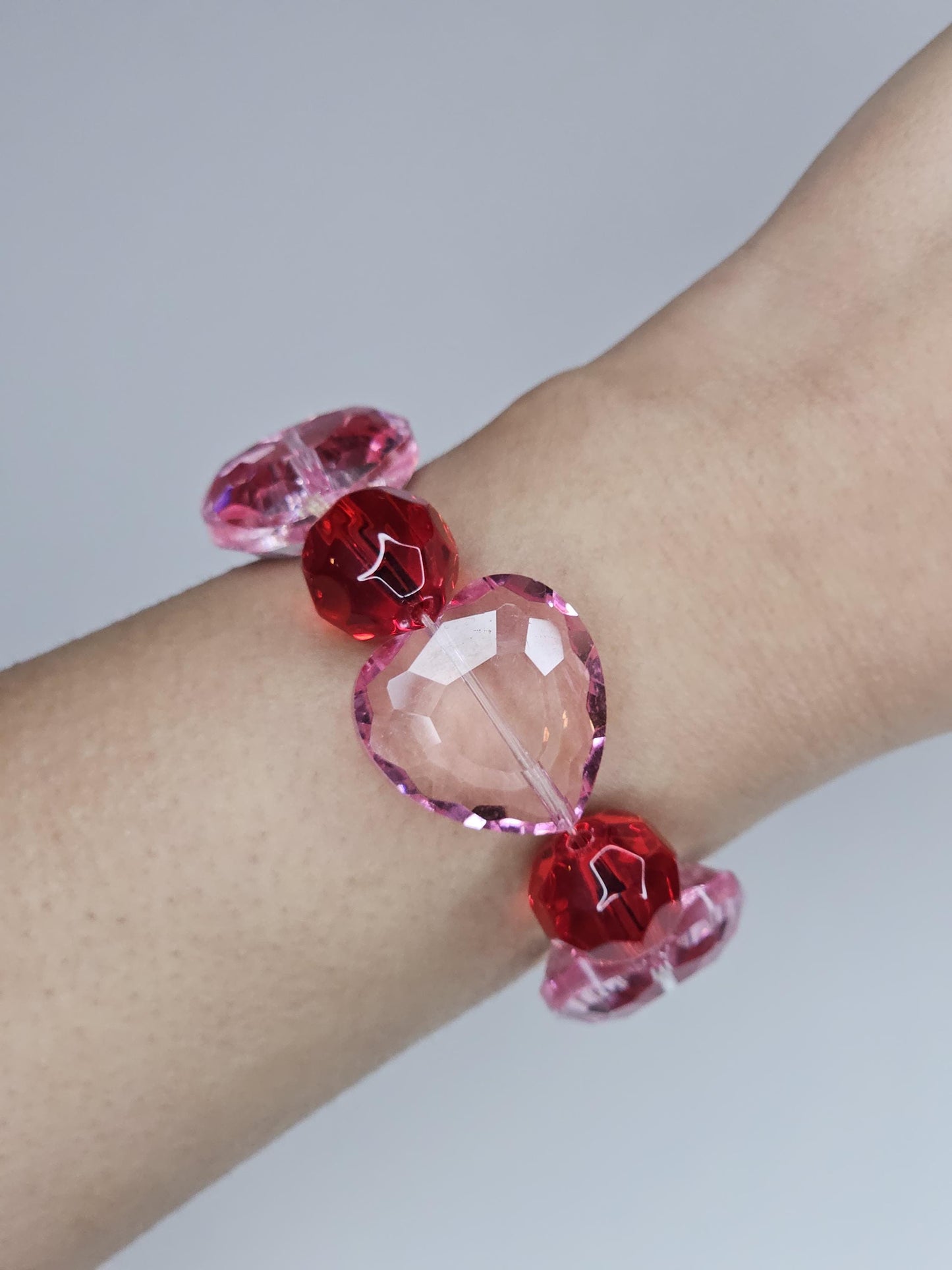 Valentine's day kawaii heart bracelet set Hight quality glass beads 2 PC or 1 PC, 925 Stirling silver heart charm