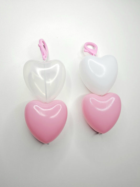 Heart keychain/zipper 2 tier charm pink,white,and clear ballpit handmade kawaii accessories, lovecore