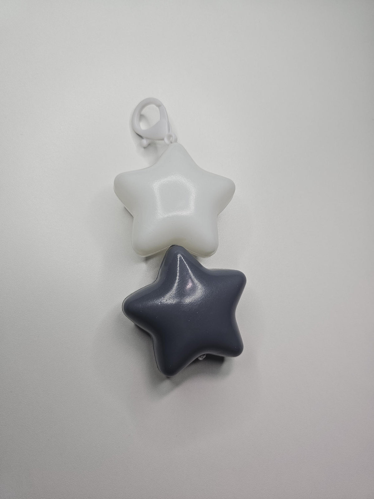 Jumbo Puffy star keychain/zipper backpack charm Gray and White. fairy kei, decora fashion