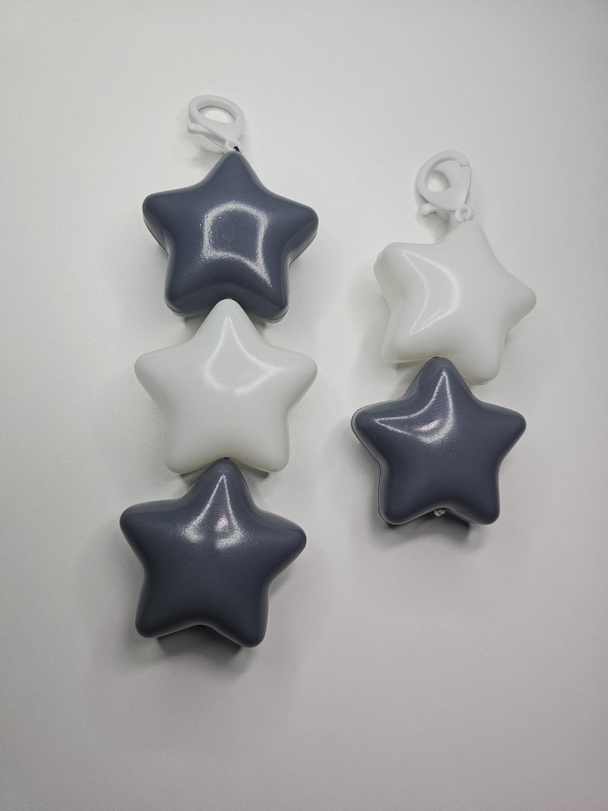 Jumbo Puffy star keychain/zipper backpack charm Gray and White. fairy kei, decora fashion