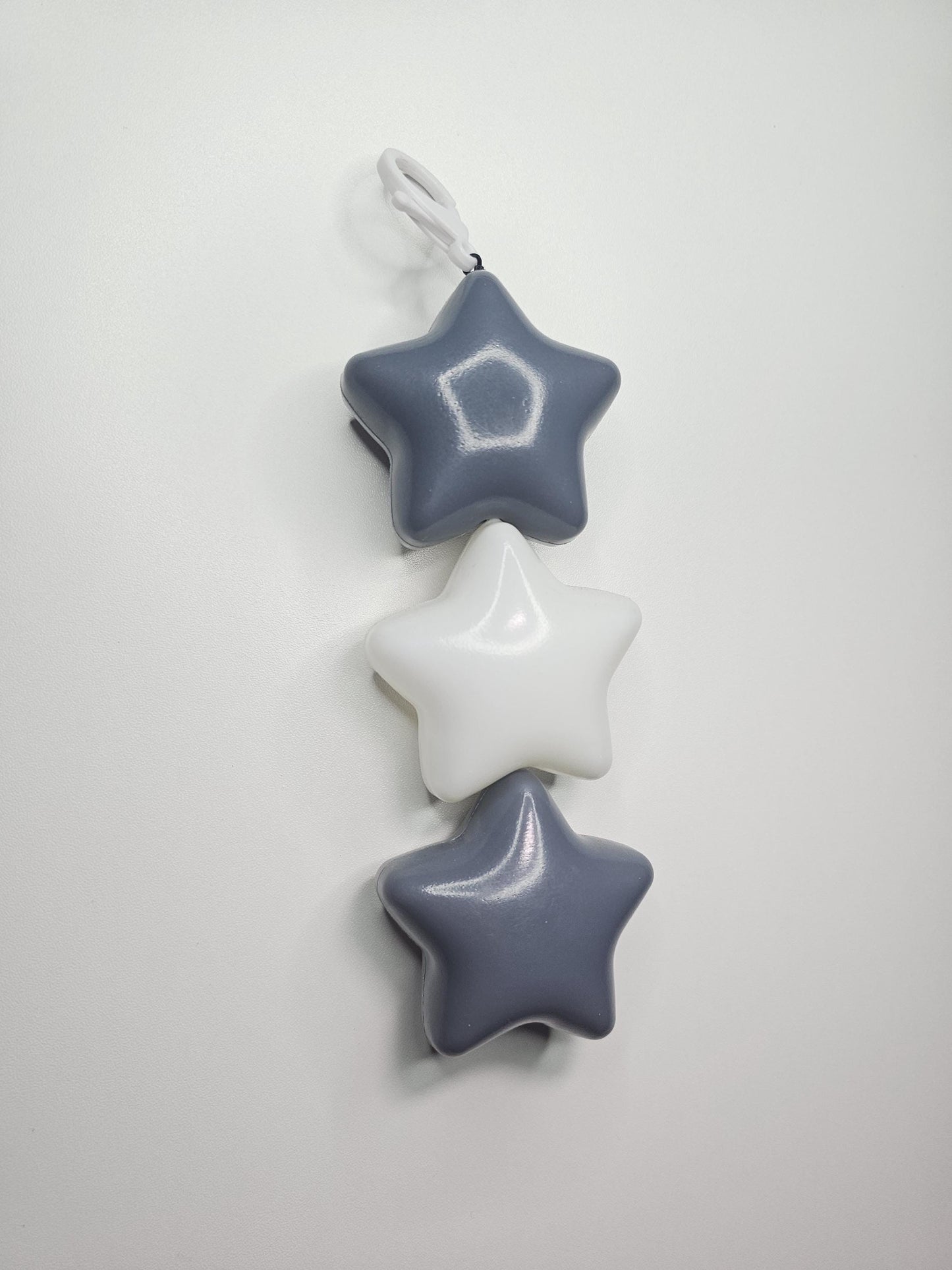 Jumbo Puffy star keychain/zipper backpack charm Gray and White. fairy kei, decora fashion