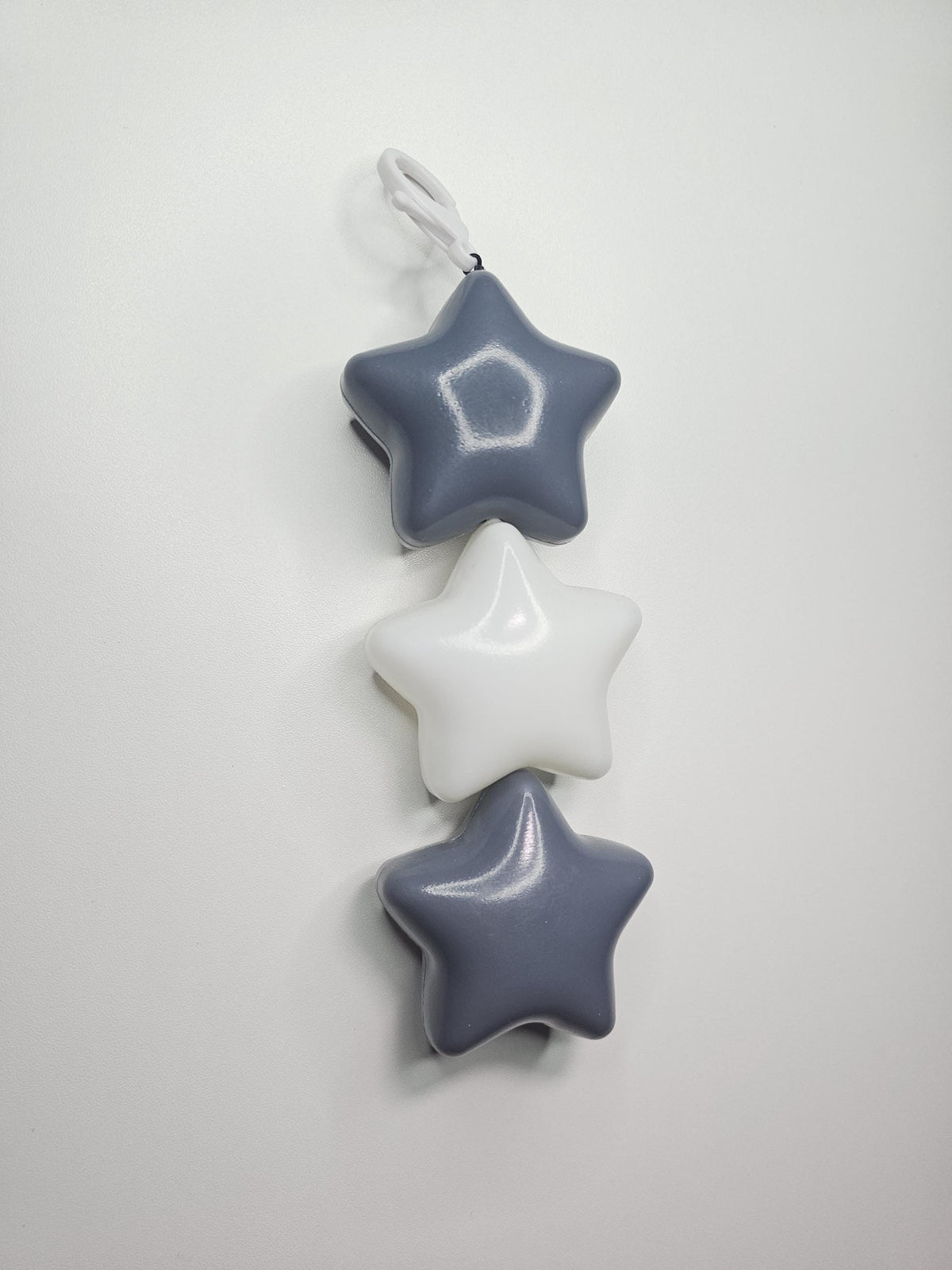 Jumbo Puffy star keychain/zipper backpack charm Grey and White. fairy kei, decora fashion