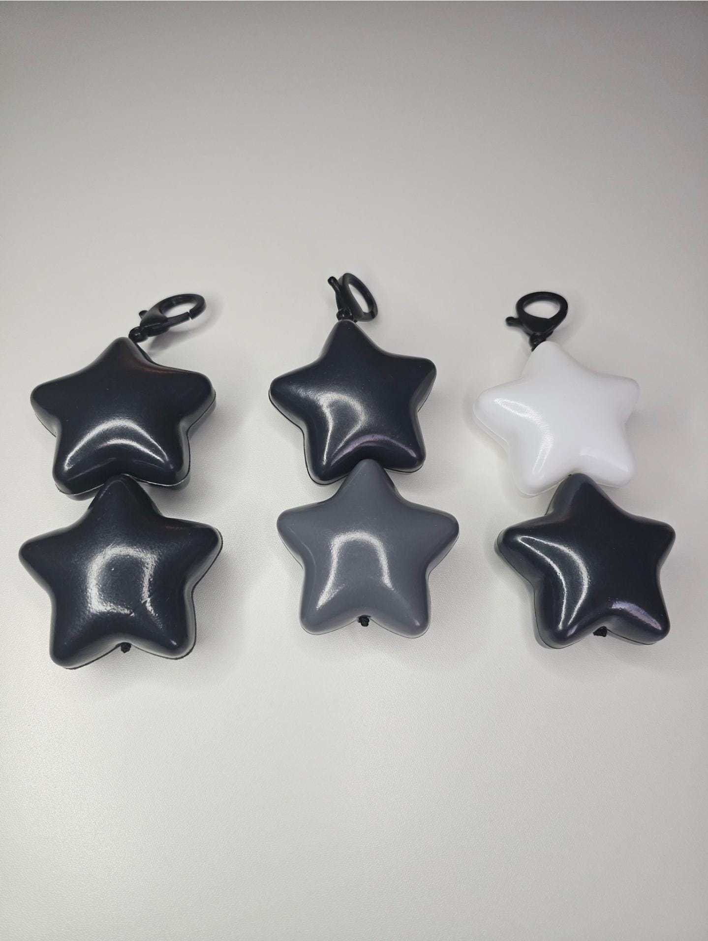 Black, gray, and white Jumbo Puffy Kawaii star keychain / zipper backpack charm. fairy kei, decora, Jfashion, creepy cute